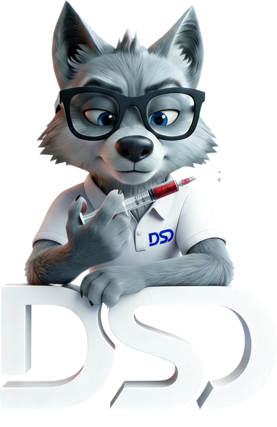 Le loup de Digital Sans Douleur posé sur le logo DSD